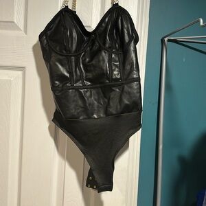 Black Faux Leather Bodysuit